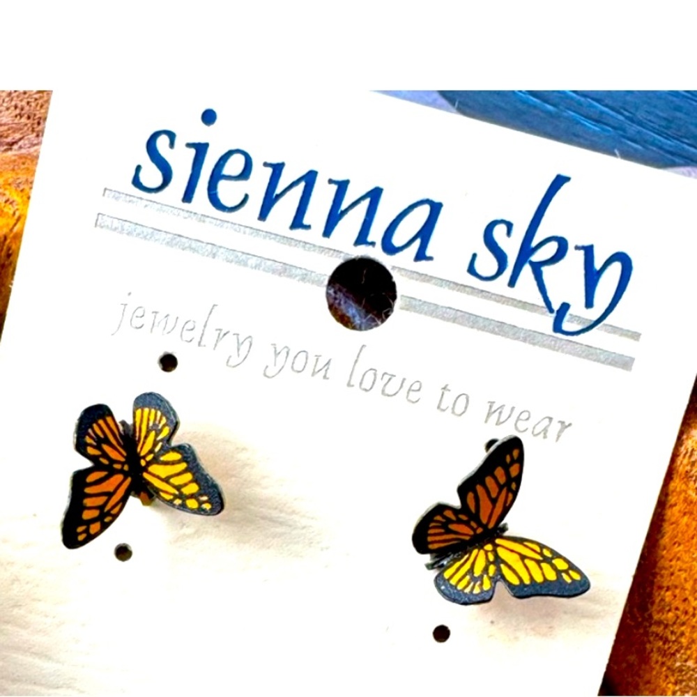 NWT Sienna Sky Small Folded Monarch Butterfly Post Earrings
